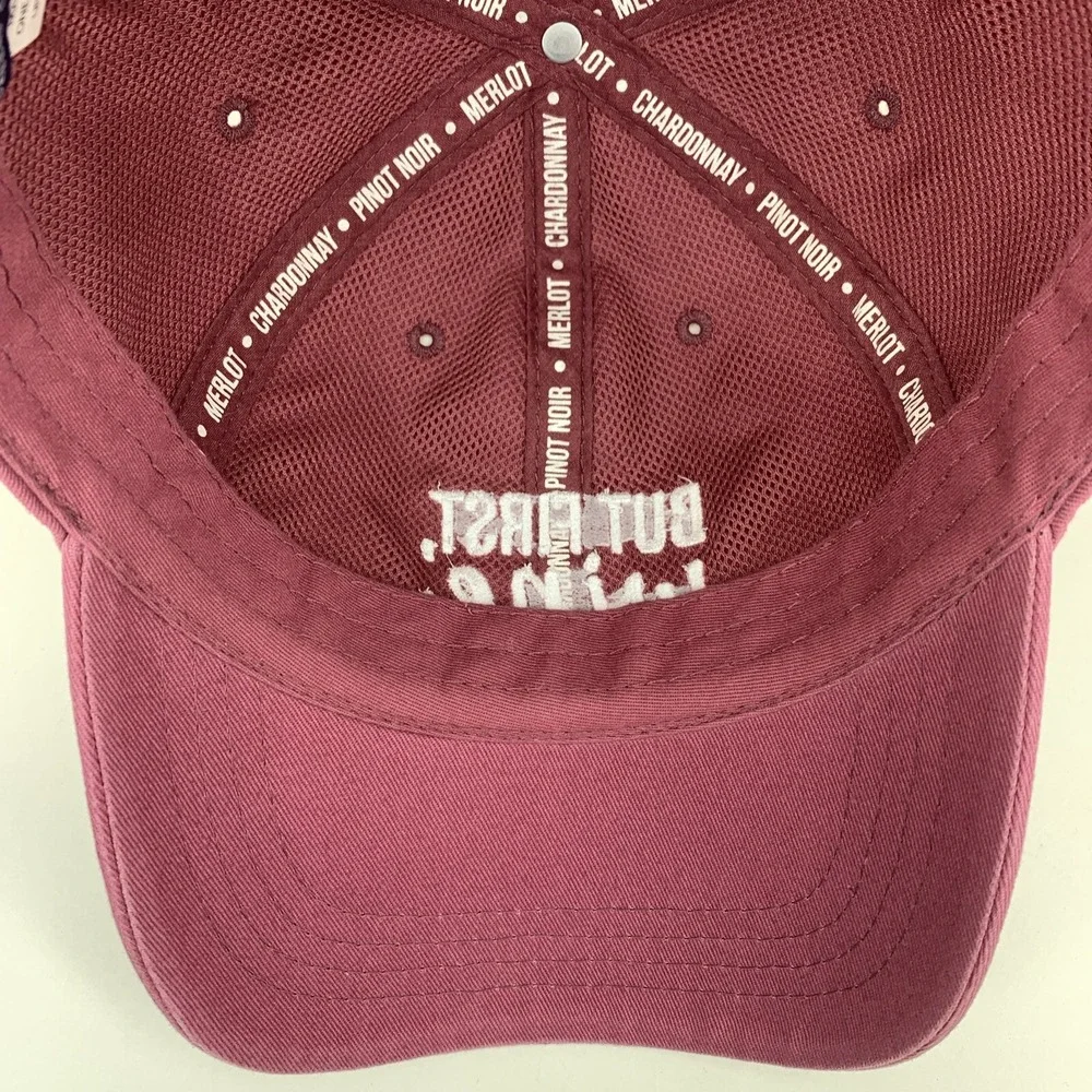 But First, Wine Hat State Of Mine Red Adjustable Strapback OSFM Baseball Cap